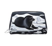 ZhRiYan Beauty case in pelle dorata - Borsa da viaggio per cosmetici con stampa di sigilli sul ghiaccio con cerniera, organizer portatile per articoli da toeletta per uso quotidiano, Argento, One Size