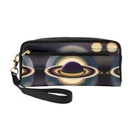 ZhRiYan Bella borsa per il trucco piccola in pelle con stampa Saturno - Beauty case da viaggio per donne, astuccio cosmetico riutilizzabile con cerniera, nero, taglia unica, nero, taglia unica, Nero