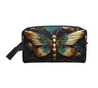 ZhRiYan Borsa cosmetica da viaggio - Kit Dopp riutilizzabile con delicato fiore di libellula color oro stampa su tutto il lato per articoli da toeletta, trucco, accessori e altro ancora, bianco