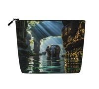 ZhRiYan Borsa per il trucco in canapa finta con elefante asiatico nell'acqua, borsa da viaggio versatile, organizer per cosmetici riutilizzabile con custodia con cerniera, nero, taglia unica, nero
