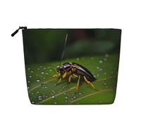 ZhRiYan Borsa per il trucco in canapa finta con stampa con zeppe di limone, organizer per cosmetici riutilizzabile, per riporre tutti i giorni, essenziale per viaggi di lavoro, Insetti Sulle Foglie