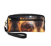 ZhRiYan Borsa per il trucco piccola in pelle con stampa di pallacanestro sul fuoco e spruzzi d'acqua - Beauty case da viaggio per donne, astuccio cosmetico riutilizzabile con cerniera, nero, taglia