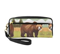 ZhRiYan Brown Bear Walking - Piccola trousse da viaggio in pelle con stampa di orso bruno, trousse da viaggio per donne, astuccio cosmetico riutilizzabile con cerniera, nero, taglia unica, nero, Nero