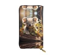 ZhRiYan Carino Koala Plant Print Portafoglio lungo in pelle - Portafoglio da donna personalizzato alla moda con tasca portamonete, nero, taglia unica, nero, taglia unica, Nero , Taglia unica
