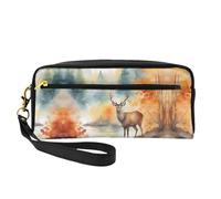 ZhRiYan Deer by the river - Piccola trousse in pelle con stampa di cervi - Beauty case da viaggio per donne, astuccio cosmetico riutilizzabile con cerniera, nero, taglia unica, nero, Nero , Taglia