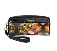 ZhRiYan Delicious Grilled meat Print Leather Small Makeup Bag - Beauty case da viaggio per donne, astuccio cosmetico riutilizzabile con cerniera, nero, taglia unica, nero, taglia unica, Nero , Taglia