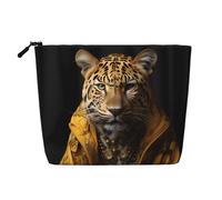 ZhRiYan Leopard in a leather jacket Fake Hemp Makeup Bag - Versatile borsa da viaggio per articoli da toeletta, organizer per cosmetici riutilizzabile con custodia con cerniera, nero, taglia unica