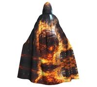 ZhRiYan Mantello con cappuccio da basket sul fuoco e fiamma d'acqua, ideale per cosplay, Natale, Halloween e feste di Pasqua, stile per qualsiasi palcoscenico o mascherata