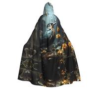 ZhRiYan Mantello con cappuccio nero con uccellino e fiore, ideale per cosplay, Natale, Halloween, feste pasquali - stile per qualsiasi palcoscenico o mascherata