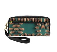 ZhRiYan Piccola trousse da viaggio in pelle con stampa a cono di pino - Beauty case da viaggio per donne, astuccio cosmetico riutilizzabile con cerniera, nero, taglia unica, nero, Nero , Taglia unica