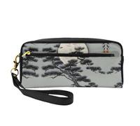 ZhRiYan Pine Tree under the moon Borsa per il trucco piccola in pelle con stampa - Beauty case da viaggio per donne, astuccio cosmetico riutilizzabile con cerniera, nero, taglia unica, nero, Nero