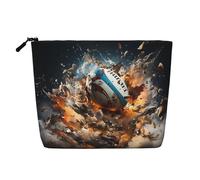 ZhRiYan Rugby on Fire - Trousse per trucchi in canapa finta, versatile, da viaggio, organizer per cosmetici riutilizzabile, con tasca con cerniera, nera, taglia unica, colore nero, taglia unica, Nero