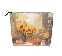 ZhRiYan Sunflowers under the windowsill Fake Hemp Makeup Bag - Versatile borsa da viaggio per articoli da toeletta, organizer per cosmetici riutilizzabile con custodia con cerniera, nero, taglia unica