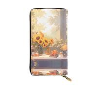 ZhRiYan Sunflowers under the windowsill Print Leather Long Clutch Wallet - Portafoglio da donna alla moda personalizzato con tasca portamonete, nero, taglia unica, nero, taglia unica, Nero , Taglia