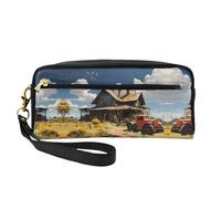 ZhRiYan Texas Farm Tractor Print Small Makeup Bag - Beauty case da viaggio per donne, astuccio cosmetico riutilizzabile con cerniera, nero, taglia unica, nero, taglia unica, Nero , Taglia unica