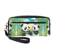 ZhRiYan Two Happy Pandas Borsa per il trucco piccola in pelle stampata - Beauty case da viaggio per donne, astuccio cosmetico riutilizzabile con cerniera, nero, taglia unica, nero, taglia unica, Nero
