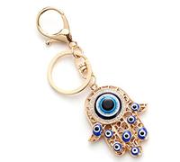ZHSH Portachiavi Mano di Fatima, Occhio Demone, Malocchio, Blu, Occhio Turco, Portafortuna per Uomini e Donne (Oro)