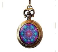 ZHSHQIN Collana con orologio da tasca con fiore della vita, geometria sacra, mandala, yoga, collana vintage con ciondolo in vetro, bronzo