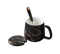 ZHSOAO 1/2PCS 420ML Coppia di marmo Tazza da caffè in ceramica con cucchiaio e copertina Matrimonio creativo Compleanno per San Valentino, Nozze, Natale(Black)