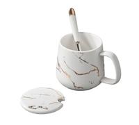 ZHSOAO 1/2PCS 420ML Coppia di marmo Tazza da caffè in ceramica con cucchiaio e copertina Matrimonio creativo Compleanno per San Valentino, Nozze, Natale(WHITE)