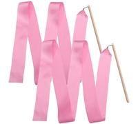 ZHSOAO 2 PCS Ribbon Kids Dancing Streamers Silk No Knot Rhythmic Gymnastics Red Dance Child per Balli Artistici(Pink)