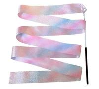 ZHSOAO 5/10pcs Flashing Star Gym Ribbons Dance Ribbon Rhythmic Art Gymnastics Ballet Streamer Twirling Rod Rainbow Stick Training per Balli Artistici(5pcs Black,4M)