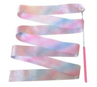 ZHSOAO 5/10pcs Flashing Star Gym Ribbons Dance Ribbon Rhythmic Art Gymnastics Ballet Streamer Twirling Rod Rainbow Stick Training per Balli Artistici(5pcs Pink,2M)