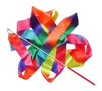 ZHSOAO 8pcs Gymnastics Ribbon Baton Stick Twirling Rhythmic Ribbon Rainbow Color Performance Props for Kids Girls Adults Talent Shows per Balli Artistici(Pink Handle)