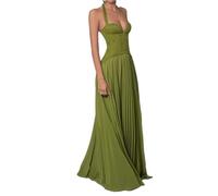 ZHSOAO Abito Lungo con Corsetto a Lisca di Pesce Verde, Abito da Donna, Senza Schienale, Spalle Scoperte, Collo a Cuore, Sottile, Festa per Donna(XS)