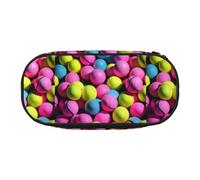 Zhuanyun Astuccio rosso brillante con stampa di palline da tennis con scomparto con cerniera, astuccio per cancelleria, forniture per ufficio, Nero , Taglia unica, Portabilità