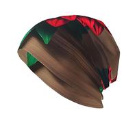 Zhuanyun Bordo di legno Retro Flower Red Dahlia Stampa Adulto Uomo Cappello lavorato a maglia, Unisex brimless Headwear, Cappello lavorato a maglia, Un cappello sciolto, Nero, Taglia unica