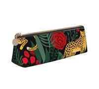 Zhuanyun Borsa cosmetica multifunzionale del sacchetto di immagazzinaggio della cancelleria del cuoio del triangolo della stampa del leopardo e delle rose, uso quotidiano