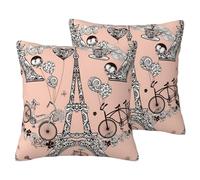 Zhuanyun Federa per cuscino in finto lino, con stampa di un palloncino a forma di bicicletta e caffè, per casa, viaggi, cerniera nascosta, decorazione per la casa