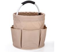 Zhufas Cestino porta Attrezzi con 6 Tasche Esterne,Contenitore Organizer per La Pulizia Professionali,Borsa per la casa, Shopping, i Picnic, Borsa per Attrezzi da Giardino 17L (Cachi)