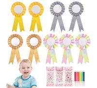 zhufubao 9 fiocchi da torneo, 4 colori a forma di cavallo, rosette per vincitori, riutilizzabili, hobby horse rosette con matite ad acquerello e adesivi diamantati per eventi sportivi