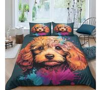 ZHUICHENG Barboncino Set Di Biancheria Da Letto Con Cane barboncino carino Copripiumino E Federe,motivo Color Reversibile,facile Da Lavare,anallergico,morbido E Liscio Matrimoniale Double（200x200cm）