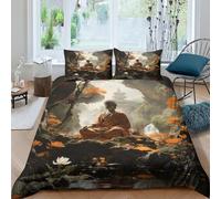ZHUICHENG Buddha Microfibra Copripiumino Lenzuola Letto Motivo Per Bambini Adulto Set Biancheria,Matrimoniale Con 3 Pezzi Buddha Copripiumino,Anti-acaro Facile Da Curare Grande（220x240cm）