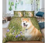 ZHUICHENG Cani Akita 3D Set Di Biancheria Da Letto Per Adulti E Bambini,3 Pezzi Per Letto Singolo,Matrimoniale,re Size,con Cani carini Copripiumino E Federa,Microfibra,con Lampo doppio（200x200cm）