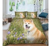 ZHUICHENG Cani Akita Microfibra Copripiumino Lenzuola Letto Motivo Per Bambini Adulto Set Biancheria,Matrimoniale Con 3 Pezzi Cani carini Copripiumino,Anti-acaro Facile Da Curare re（220x240cm）