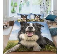 ZHUICHENG Carino il cane Border Collie 3 Pezzi Copripiumino Natale Microfibra Morbida Con Fodere Per Copripiumino 3D Bedding Set All Size Anti-acaro Per Ragazzi E Ragazze re(220x240cm)