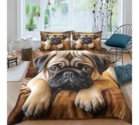 ZHUICHENG Carlino marrone 3D Set Di Biancheria Da Letto Per Adulti E Bambini,3 Pezzi Per Letto Singolo,Matrimoniale,King Size,con Copripiumino E Federa,Microfibra,con Lampo Double（200x200cm）