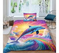 ZHUICHENG Delfini Set Copripiumino 3D Con Stampa,Con Federa Coordinata,2 Pezzi,microfibra Morbida Animali marini Copripiumino Con Chiusura A Cerniera E Federe Per Adulti E Ragazzi Single（135x200cm）
