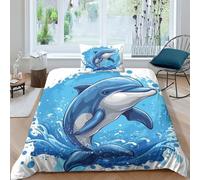 ZHUICHENG Delfino blu 2 Pezzi Copripiumino Natale Microfibra Morbida Con Fodere Per Subacqueo Copripiumino 3D Bedding Set All Size Anti-acaro Per Ragazzi E Ragazze Single（135x200cm）