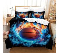 ZHUICHENG Fuoco Basket Set 3 Pezzi Di Biancheria Da Letto Con Pallacanestro Copripiumino E Federe,Reversibile, Facile Da Lavare,Anallergico,Morbido E Liscio,per Adulti E Ragazzi singolo（140x200cm）