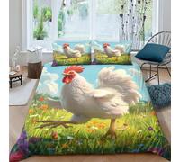 ZHUICHENG Galli Microfibra Copripiumino Lenzuola Letto Motivo Per Bambini Adulto Set Biancheria,Matrimoniale Con 3 Pezzi Gallo bianco Copripiumino,Anti-acaro Facile Da Curare re（220x240cm）