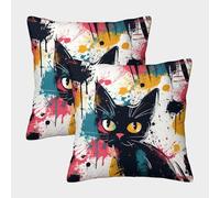 ZHUICHENG Gatti colorati Federa Per Cuscino Set Di 2 Per Divano Giardino Cuscini Decorativi Gattino nero Copricuscino Design Elegante Copricuscino 40x40cm
