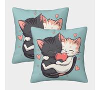 ZHUICHENG gatto carino Federa Per Cuscino Set Di 2 Per Divano Giardino Cuscini Decorativi Coppia di gatti Copricuscino Con Chiusura Lampo Copricuscino 45x45cm