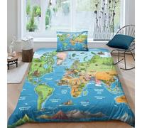 ZHUICHENG Mappa del mondo 3D Set Di Biancheria Da Letto Per Adulti E Bambini,2 Pezzi Per Letto Singolo,Matrimoniale,re Size,con Geografia Copripiumino E Federa,Microfibra,con Lampo singolo(135x200cm)