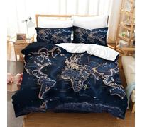 ZHUICHENG Mappa del mondo Set 3 Pezzi Di Biancheria Da Letto Con Geografia Copripiumino E Federe,Reversibile, Facile Da Lavare,Anallergico,Morbido E Liscio,per Adulti E Ragazzi singolo（140x200cm）