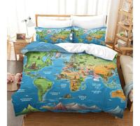 ZHUICHENG Mappa del mondo Set Di Biancheria Da Letto Con Geografia Copripiumino E Federe,motivo Color Reversibile,facile Da Lavare,anallergico,morbido E Liscio Matrimoniale singolo(140x200cm)